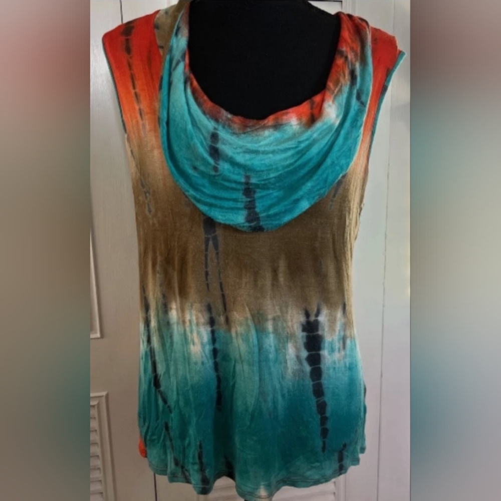 S Point Teal & Orange Tie Dye Cowl Neck Tank - Size S - EUC